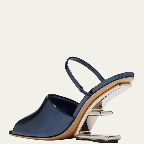 Fendi First Metallic F-Heel Mule Sandals - Picture 2 of 15